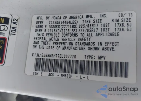 2014 Honda Cr-V Ex-L from USA, damaged, VIN 5J6RM3H77EL007770